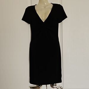 Ambianee Women's V-neck With Ruffled Bodycon Mini Dress Black Small